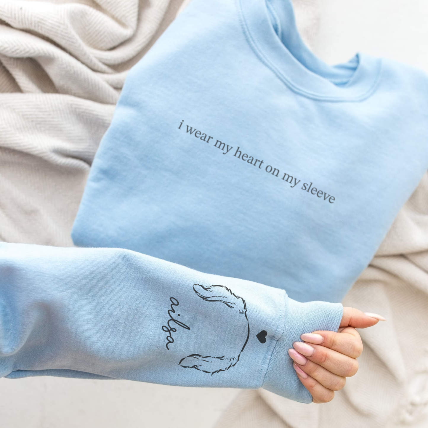 Custom Pet Portrait Crewneck Sweatshirt - Sleeve Portrait + Name