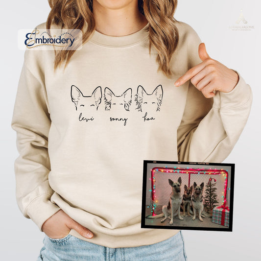 Embroidery Custom Dog Ears Outline Sweatshirt | Personalized Minimalist Pet Ears Sweater