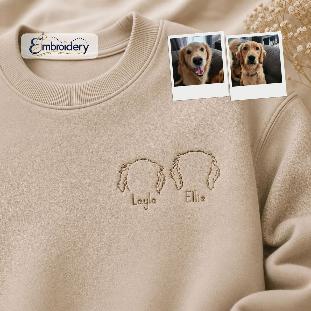 Embroidery Custom Dog Ears Outline Sweatshirt | Personalized Minimalist Pet Ears Sweater