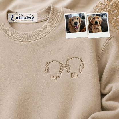 Embroidery Custom Dog Ears Outline Sweatshirt | Personalized Minimalist Pet Ears Sweater