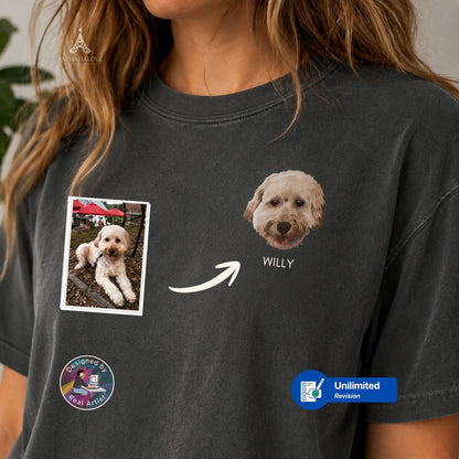 Custom Pet Portrait Shirt from Photo T- Shirt, Personalized Hand Painting Dog Face Tee