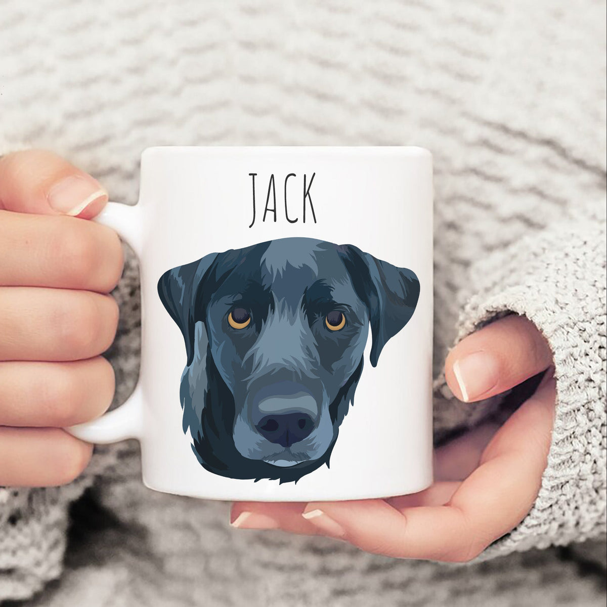 Custom color pet portrait mug personalized from dog photo with pet name