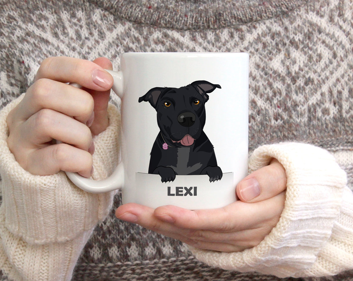 Custom dog photo transformed into cartoon portrait mug