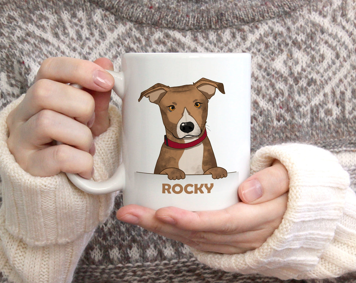 Custom cartoon pet portrait mug personalized with dog photo and name