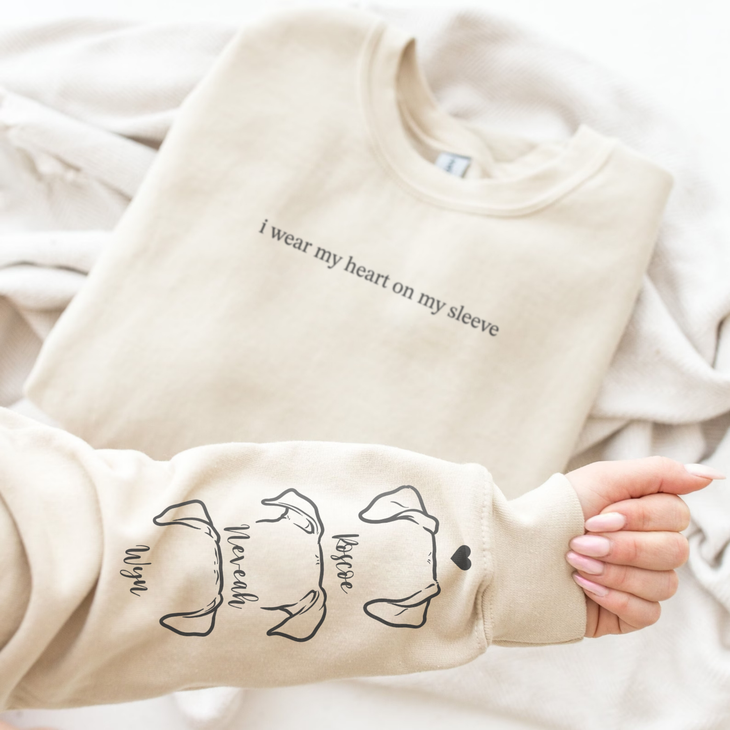 Custom Pet Portrait Crewneck Sweatshirt - Sleeve Portrait + Name