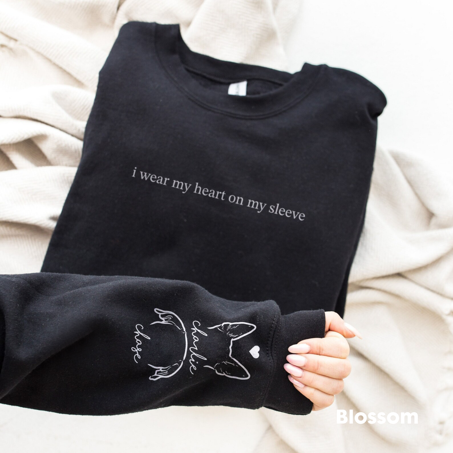 Custom Pet Portrait Crewneck Sweatshirt - Sleeve Portrait + Name