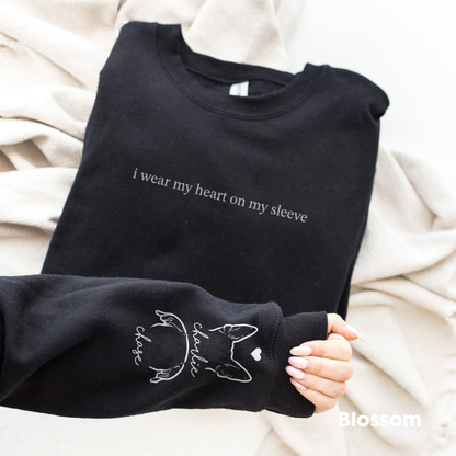 Custom Pet Ears Outline Crewneck Sweatshirt - Sleeve Portrait + Name