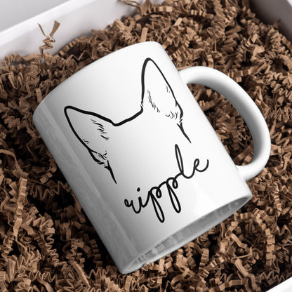 Custom Minimalist Pet Portrait Mug – Personalized Dog Cat Ears Outline Cup