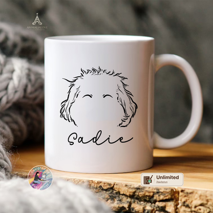 Custom minimalist pet portrait mug with dog line art and personalized name