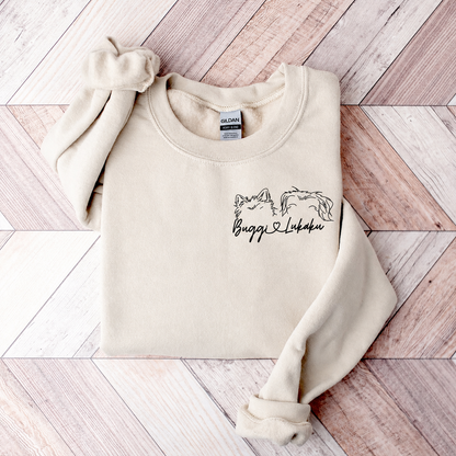 Personalized Minimalist Dog Cat Ears Outline Sweatshirt with Names