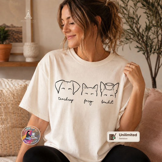 Custom Pet Outline Shirt with Names – Minimal Personalized Pet T-Shirt