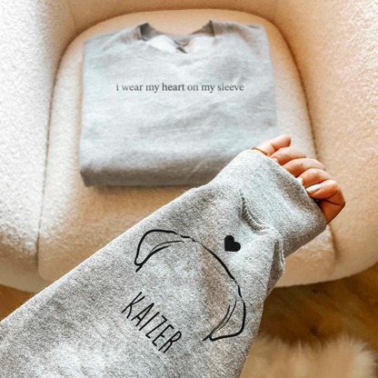 Custom Pet Ears Outline Crewneck Sweatshirt - Sleeve Portrait + Name