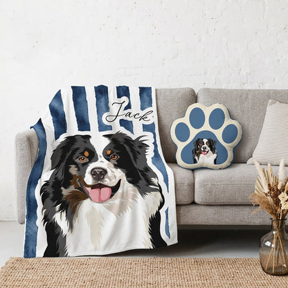 Custom pet blanket featuring a cheerful watercolor-style dog portrait with the name Jack