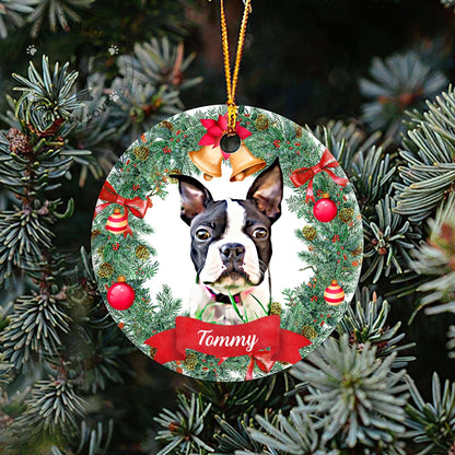 Personalized Christmas Pet Ornament with Festive Wreath Portrait
