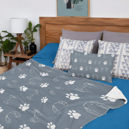 Custom Pet Ears Outline Throw Blanket, Personalized Dog Cat Ears Minimalist Fleece Blanket