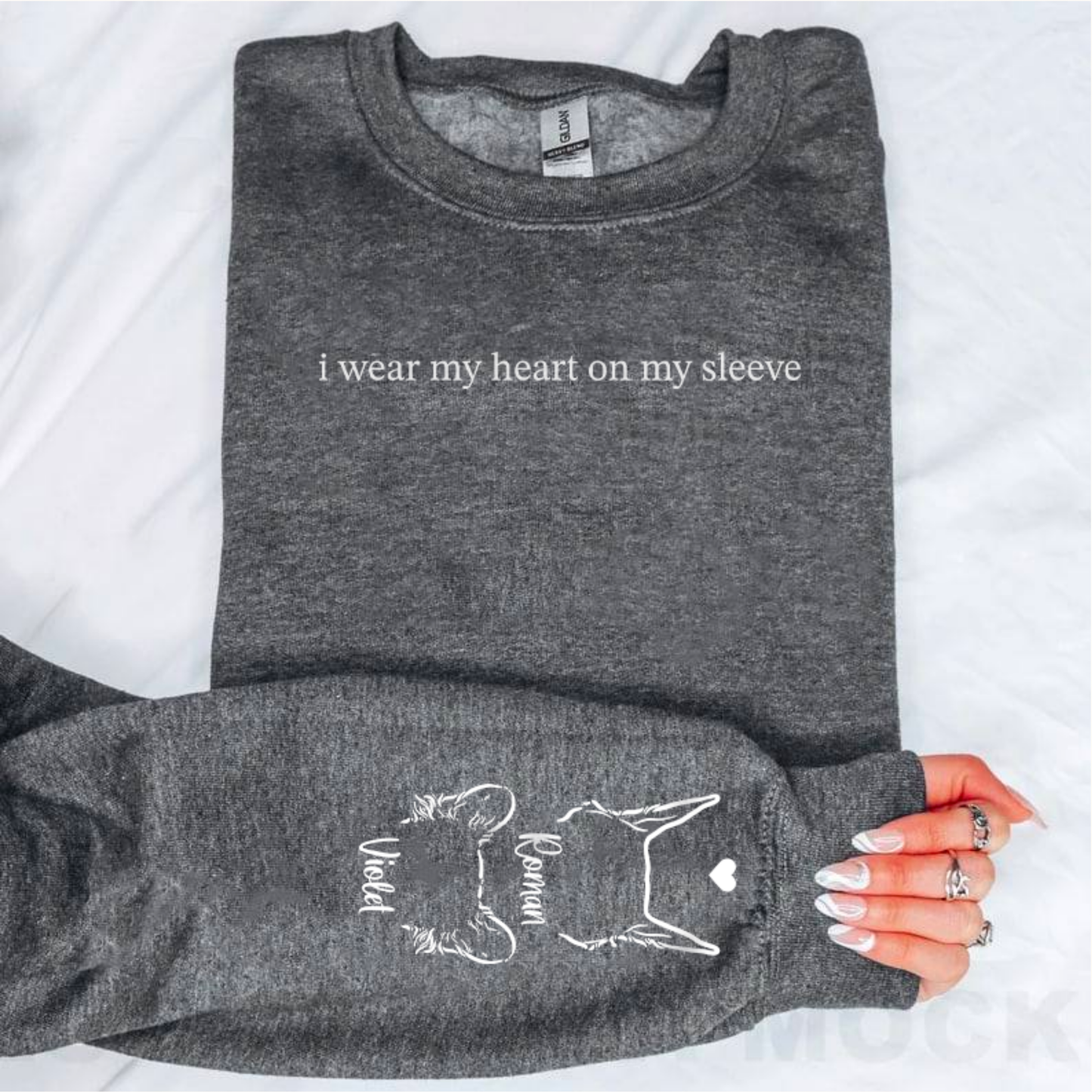 Custom Pet Portrait Crewneck Sweatshirt - Sleeve Portrait + Name