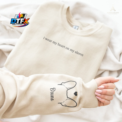 Custom Pet Ears Outline Crewneck Sweatshirt - Sleeve Portrait + Name