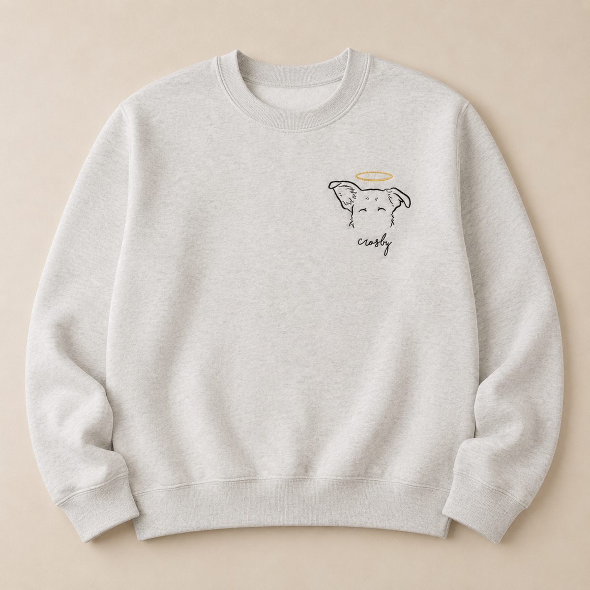 Custom Two Pet Embroidered Sweatshirt – Personalized Dog Portrait with Memorial Halo