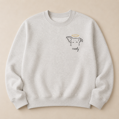Custom Two Pet Embroidered Sweatshirt – Personalized Dog Portrait with Memorial Halo