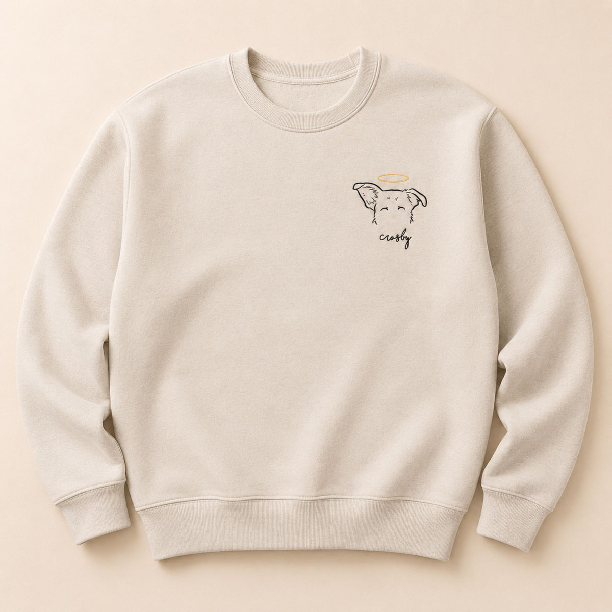 Custom Two Pet Embroidered Sweatshirt – Personalized Dog Portrait with Memorial Halo