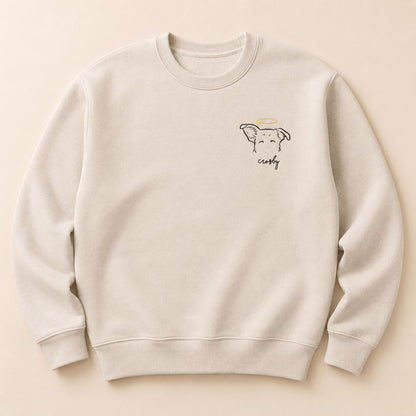 Custom Two Pet Embroidered Sweatshirt – Personalized Dog Portrait with Memorial Halo