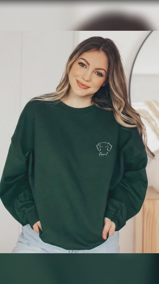 Embroidery Custom Dog Ears Outline Sweatshirt | Personalized Minimalist Pet Ears Sweater