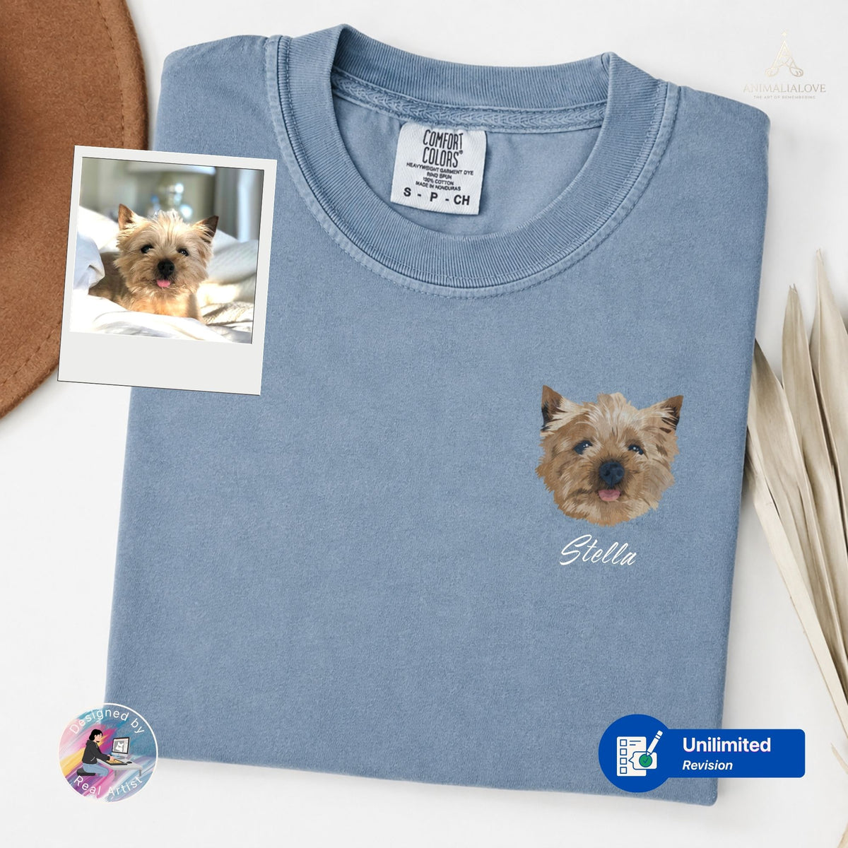 Custom Pet Portrait Shirt from Photo T- Shirt, Personalized Hand Painting Dog Face Tee